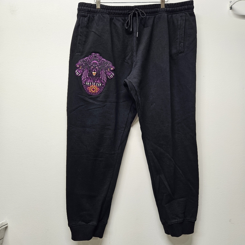 Roku Studio Sweatpants Jogger Mens Size 3XL Black Patches Wolf Drawstring